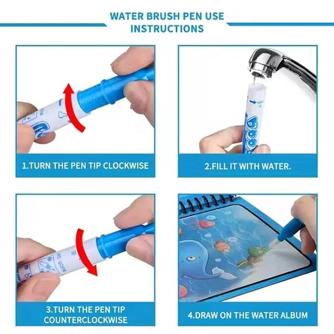 Original Magic Water Coloring Book Set (Pack of 4 books & 4 pens)