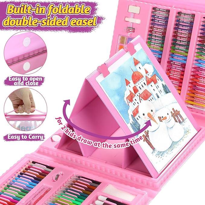 208 pcs Art Set & Colour Set Kit for Kids – Complete Drawing Kit with Crayons, Markers, Pencils – Ideal Colors Set for Kids – Creative Colour Set for Drawing & Sketching