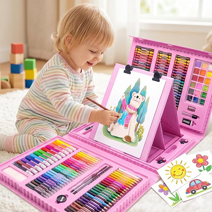 208 pcs Art Set & Colour Set Kit for Kids – Complete Drawing Kit with Crayons, Markers, Pencils – Ideal Colors Set for Kids – Creative Colour Set for Drawing & Sketching