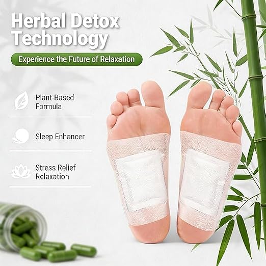 Herbal Detox Bamboo Vinegar Foot Patch with Acupoint Micro-Massage Technology | Overnight Foot Detox Pads for Relaxation, Sleep Support & Daily Wellness (40 PCS - Pack Of 4)